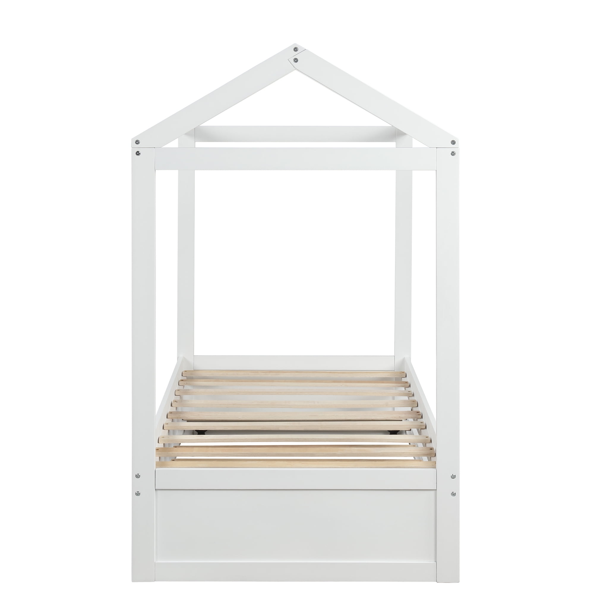 Aukfa House Bed with Trundle, Wood Kids Twin Bed - White
