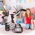thumbnail image 4 of Bayer: Twin Doll Pram Neo with Adjustable Height Handle and Flexible Sun Covers, Grey Pink with Butterfly Design, Foldable and Space-Saving for Up to 18" Dolls, 4 of 10