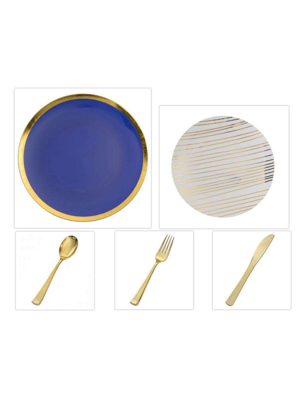 Glam Design Collection Navy and Gold 10.25" Dinner Plastic Plates