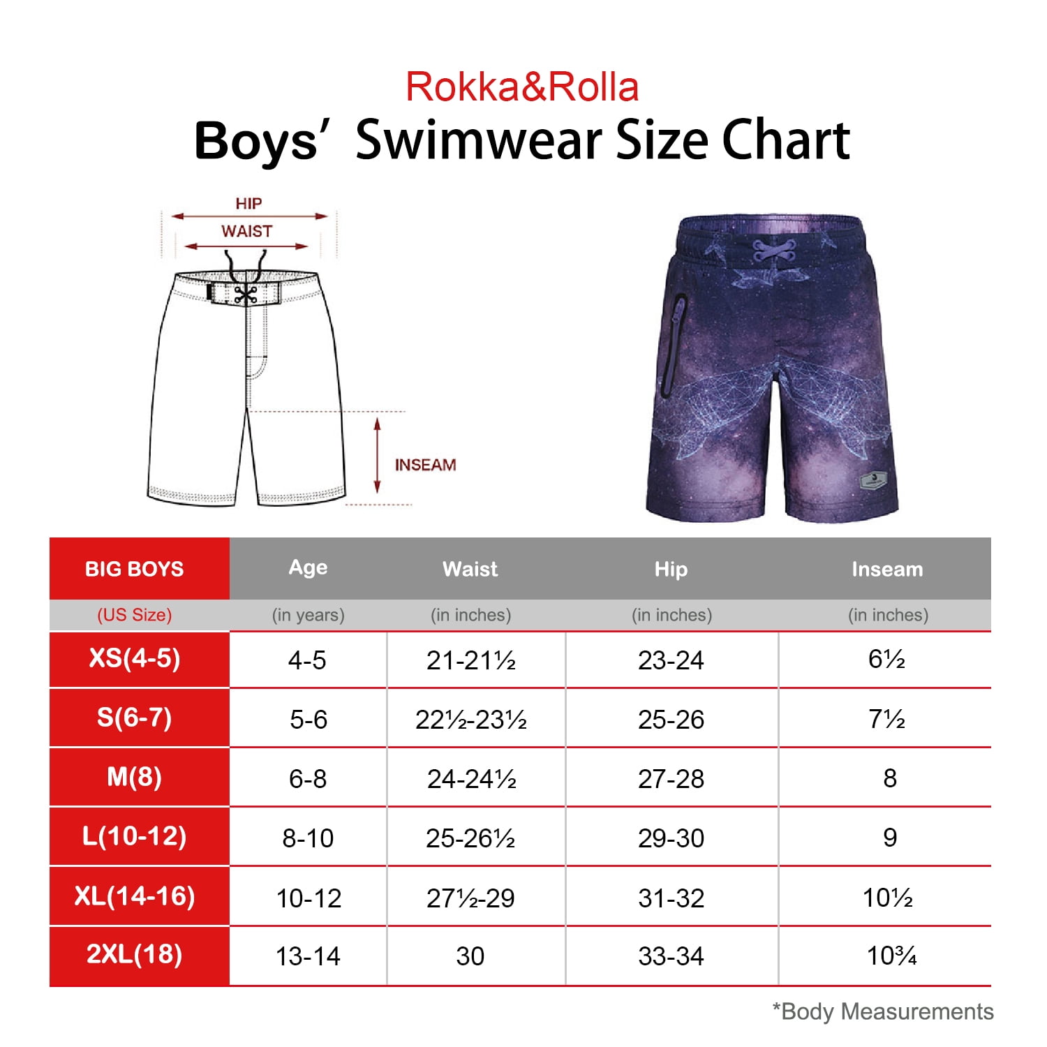 Rokka&Rolla Boys' Quick Dry Board Shorts Mesh Lined Swim Trunks, UPF 50+, Sizes 4-18
