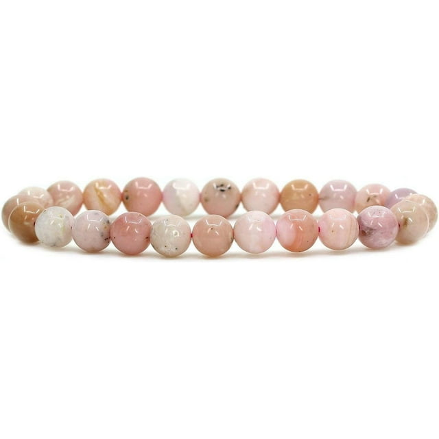 Bracelet Extensible Unisexe en Perles Rondes 8 mm en Opale Rose Naturelle