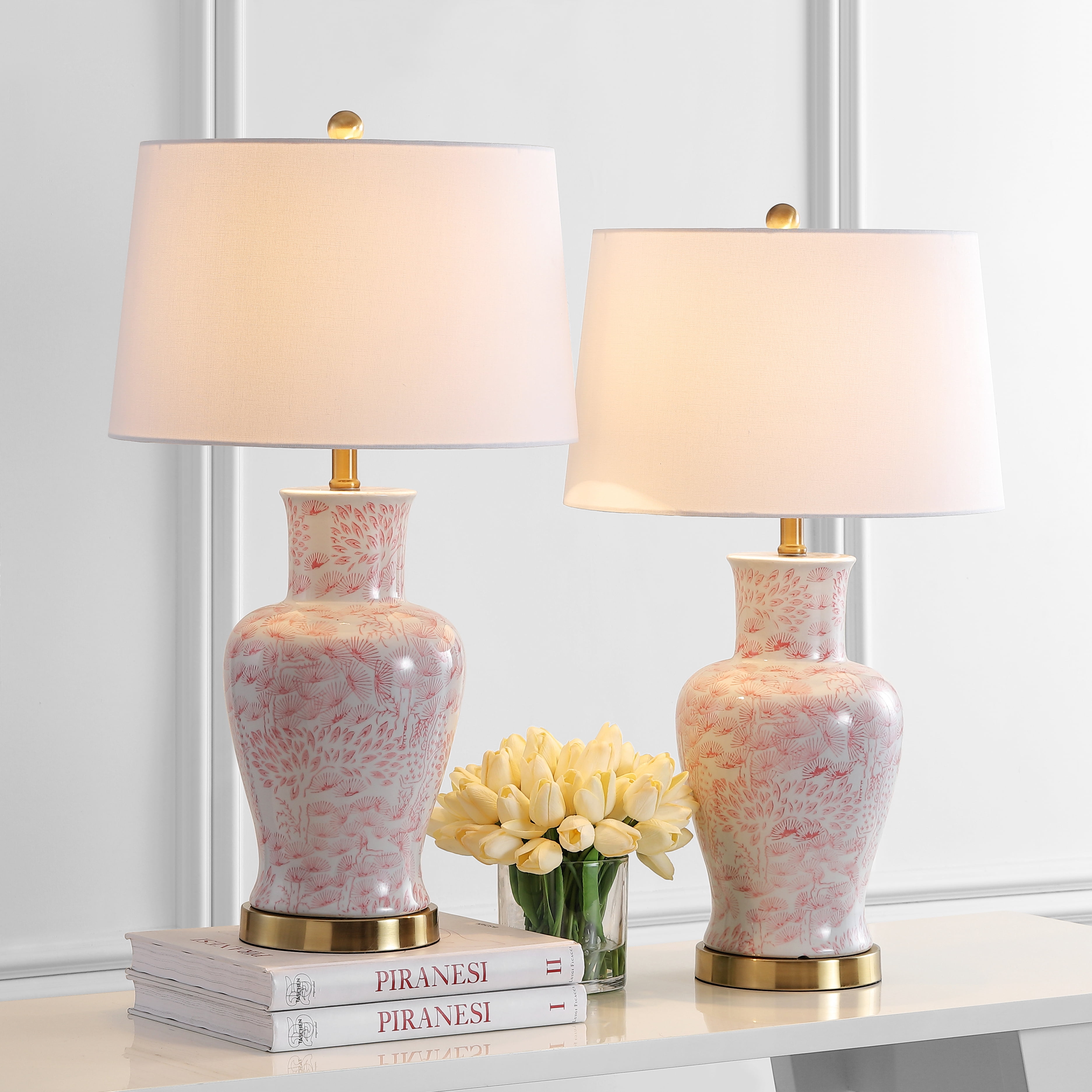 SAFAVIEH Calli Floral 28 in. H Table Lamp, Pink/White, Set of 2