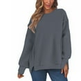 thumbnail image 4 of HOMBOM Crew Neck Sweatshirt for Women Trendy Dark Gray Pullover Fleece Lightweight Plain Womens Tops, 4 of 7