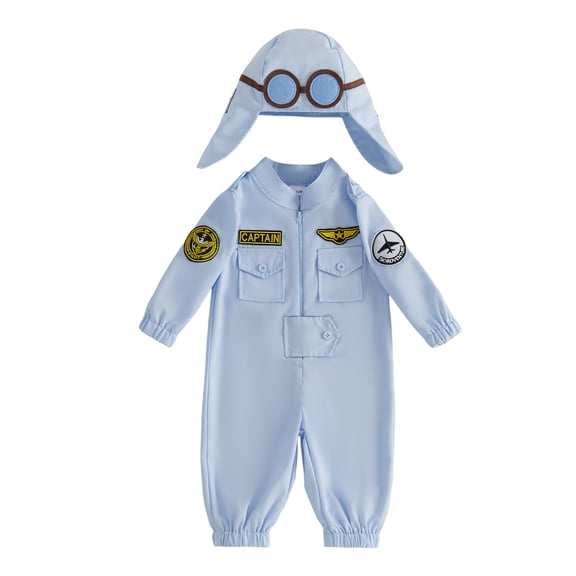 RUINIXCW Toddler Baby Boy Pilot Uniform Outfit Infant Baby Boys Halloween Costume Baby Flight Suit Long Sleeve Zipper Jumpsuit Romper with Hat Spring Fall Winter Clothes