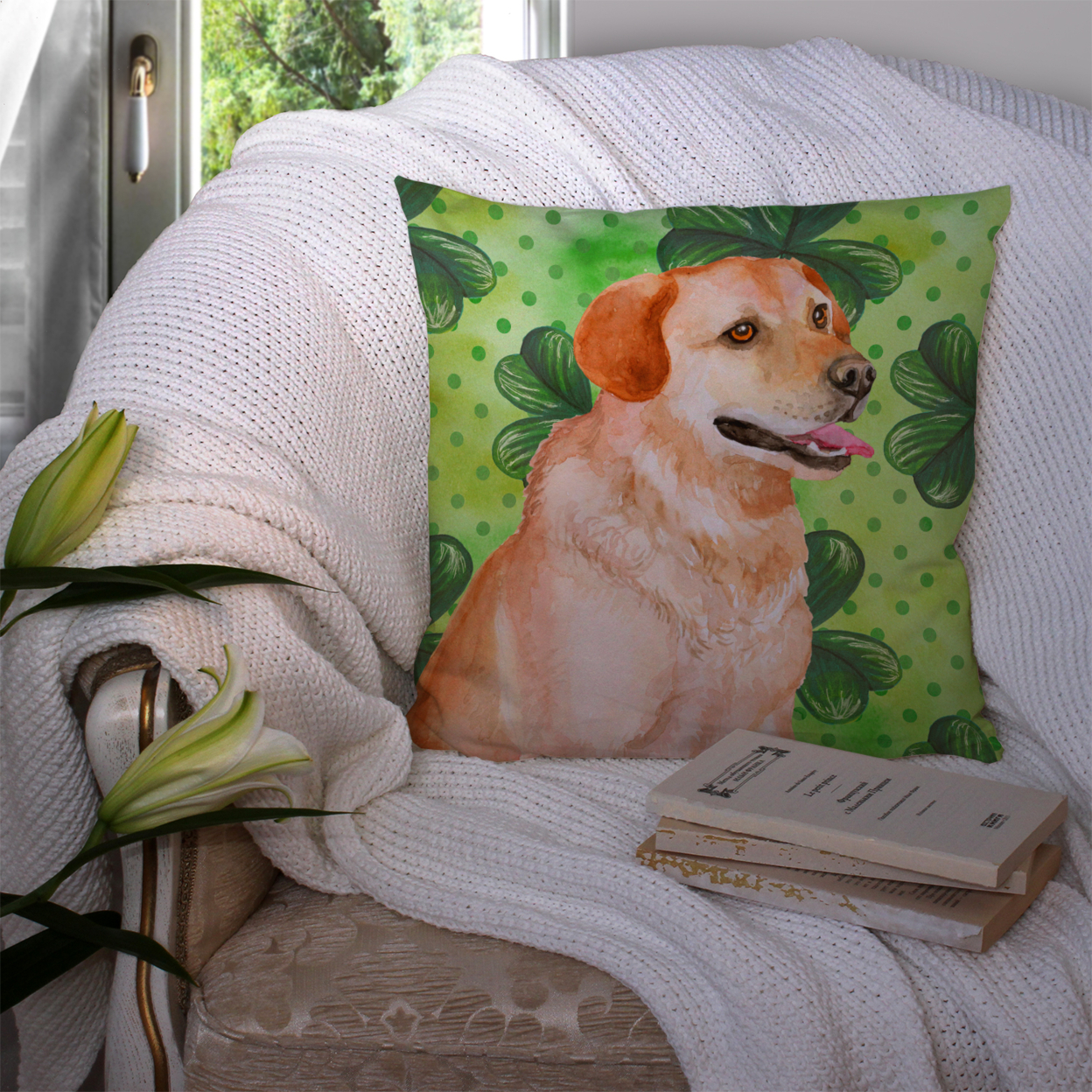 St Patrick's Design with Dog Fabric Decorative Pillow