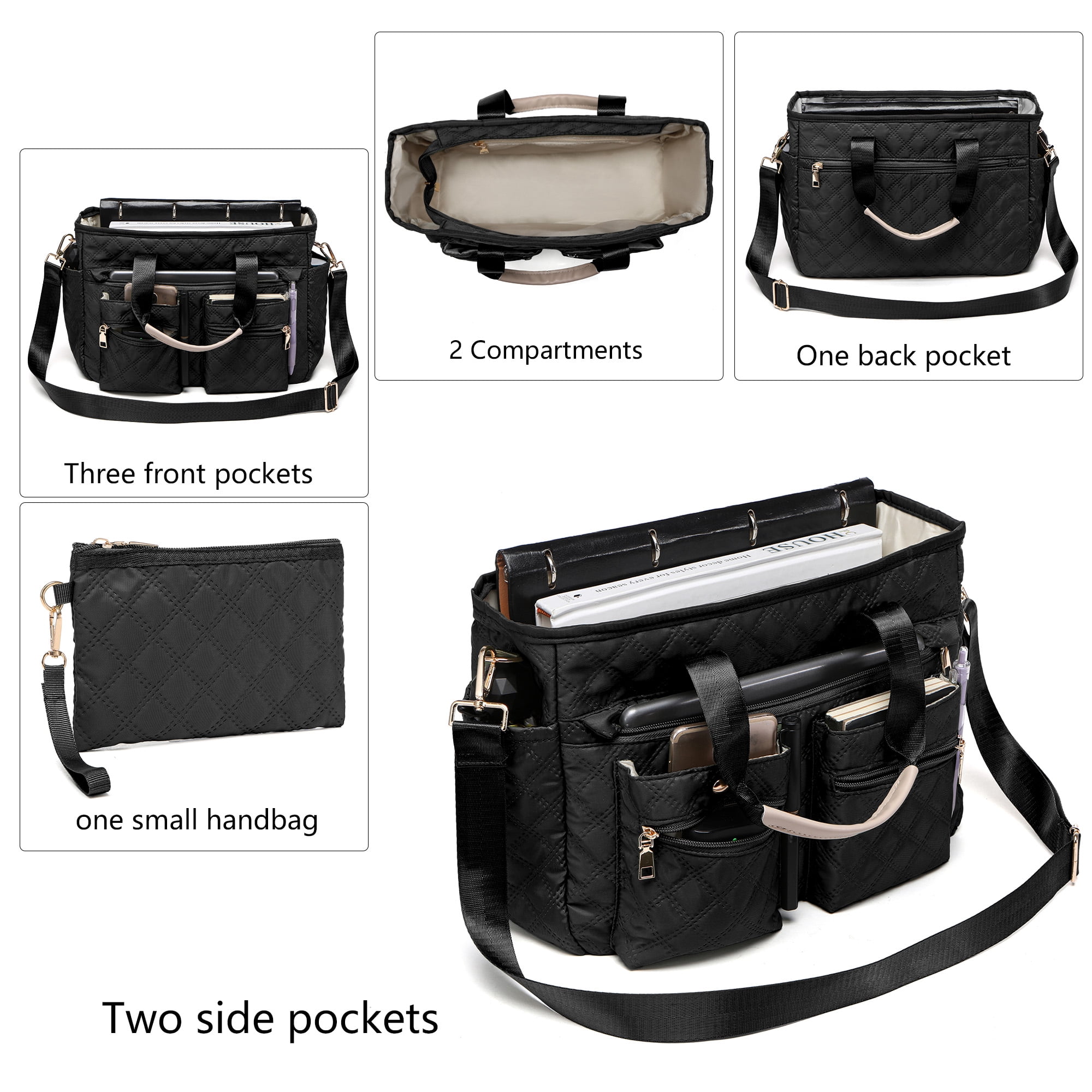 2pcs/Set Large Quilted Nylon Tote & Shoulder Bag | Spacious Crossbody Laptop Handbag for Women, Durable Hobo Messenger Purse for Work, Travel, Gym & Daily Essentials