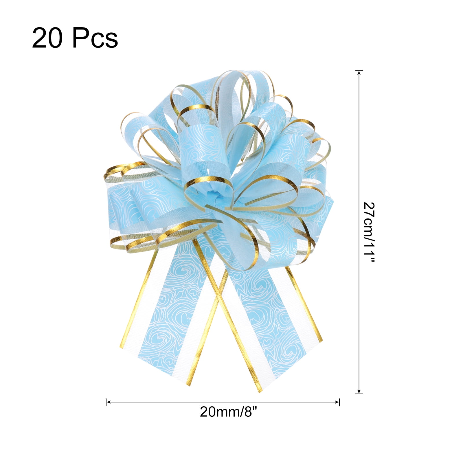 20pcs 8 Inch Large Pull Bow Gift Wrapping Bows Ribbon Organza Light Blue for Wedding Presents Christmas Party