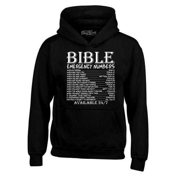 Shop4Ever Men's Bible Emergency Numbers Verses Available 24/7 Hooded Sweatshirt Hoodie XXXX-Large Black