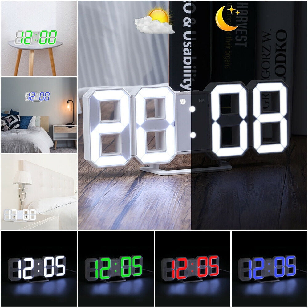 Loskii Digital 3D LED Wall USB Desk Clock Alarm Clock Snooze 12/24 Hour Display 