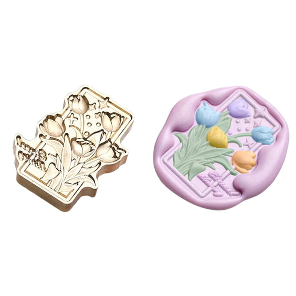 Cabeza De Sello Serie de plantas de tulipán, cabeza de sello de sellado, decoración de sobre de invitación de cobre cuadrado Tmvgtek Libre de BPA