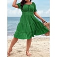 thumbnail image 4 of Robe Décontractée Grande Taille pour Femmes, Robe Smock à Manches Courtes Froissée et Col Carré, 4 of 5