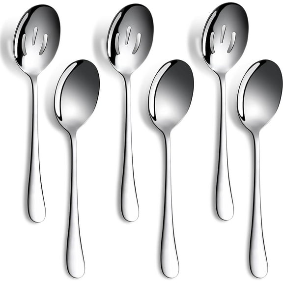 6 Pieces Serving Spoons Set, 8.7 Inch, Includes 3 Serving Spoons and 3 Slotted Spoons, Stainless Steel Buffet Banquet Spoons, Large Spoons Utensils Cutlery Set for Home, Kitchen