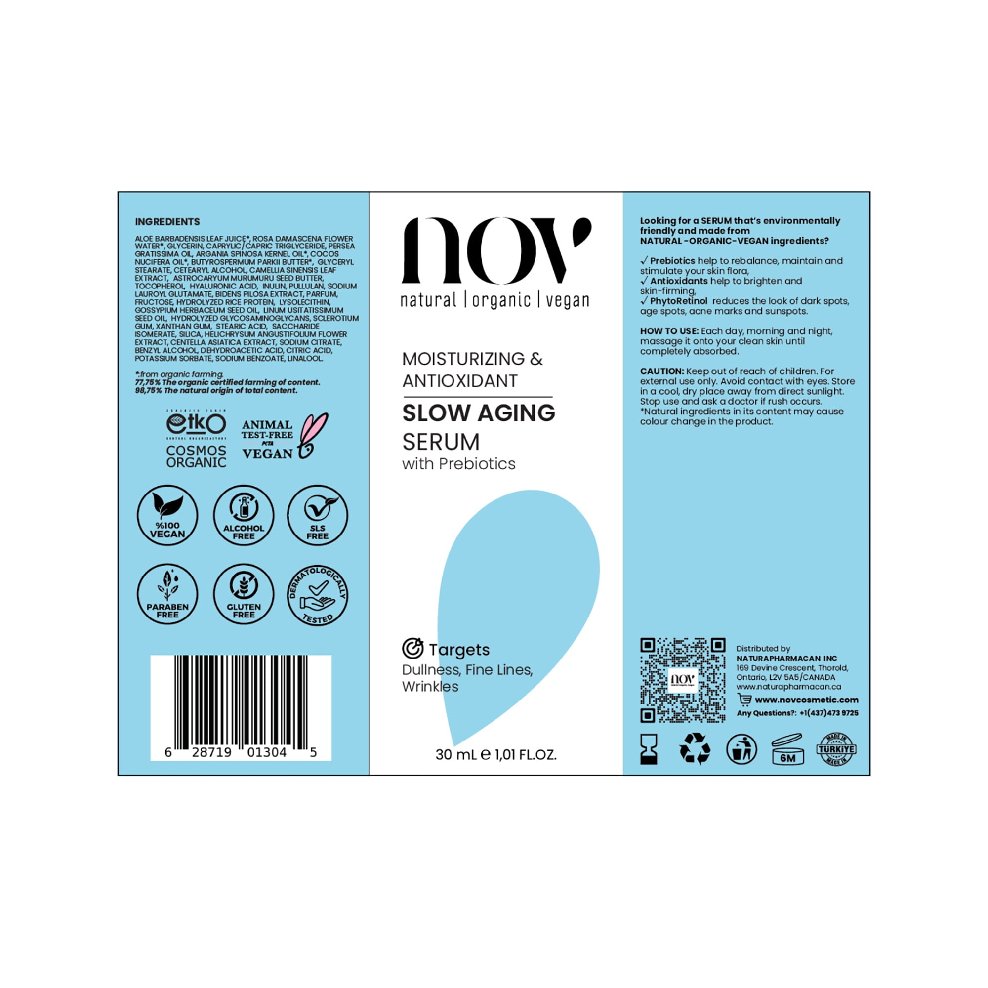 NOV Natural Organic Vegan Slow Aging Serum, Face Serum, 1.01 oz