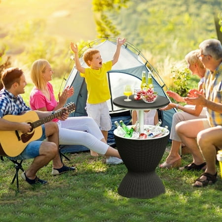 

3 in 1 8 Gallon Patio Rattan Cooler Bar Table with Adjust Ice Bucket