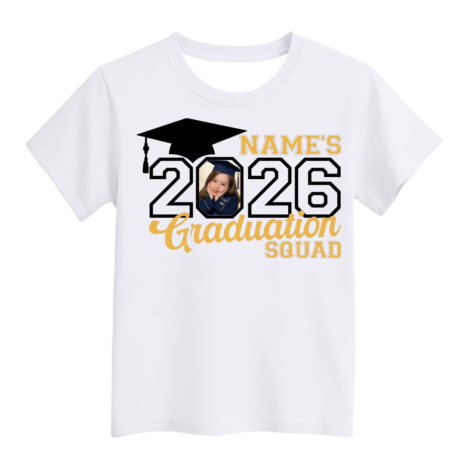 Custom Photo T-Shirt Personalized Text Picture Print Short Sleeve Crew Neck Tee Unisex Graduation Season Casual Top for Celebration Wear(White2 XXXXL)