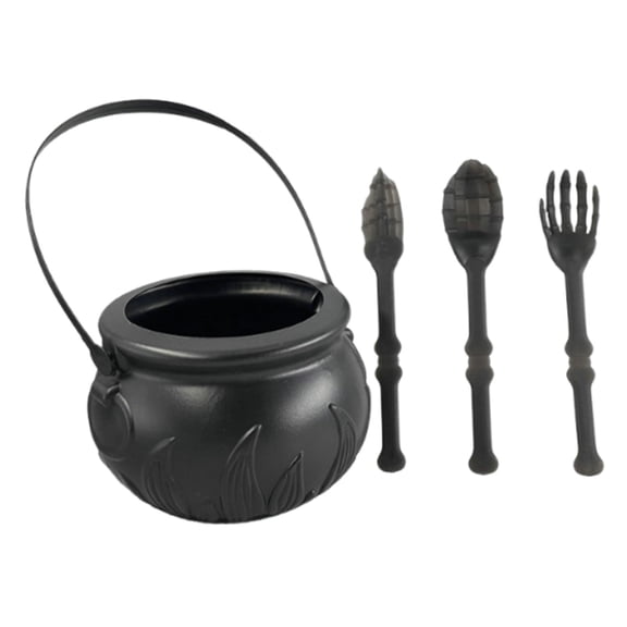 Halloween Candy Bucket Cauldron Bowl with Utensil Set for Children Trick or Treat and Spooky Party Decorations