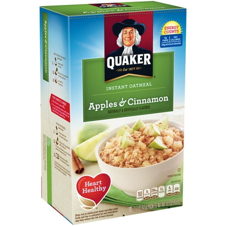Quaker Instant Oatmeal, Apples & Cinnamon, 10 Count, 1.51 oz Packets ...