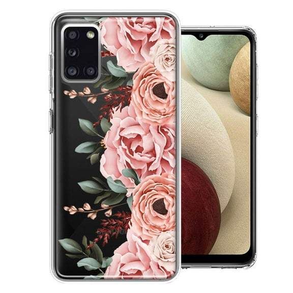 MUNDAZE Case For Samsung Galaxy A31 Blush Pink Peach Spring Flowers Peony Rose Phone Cover