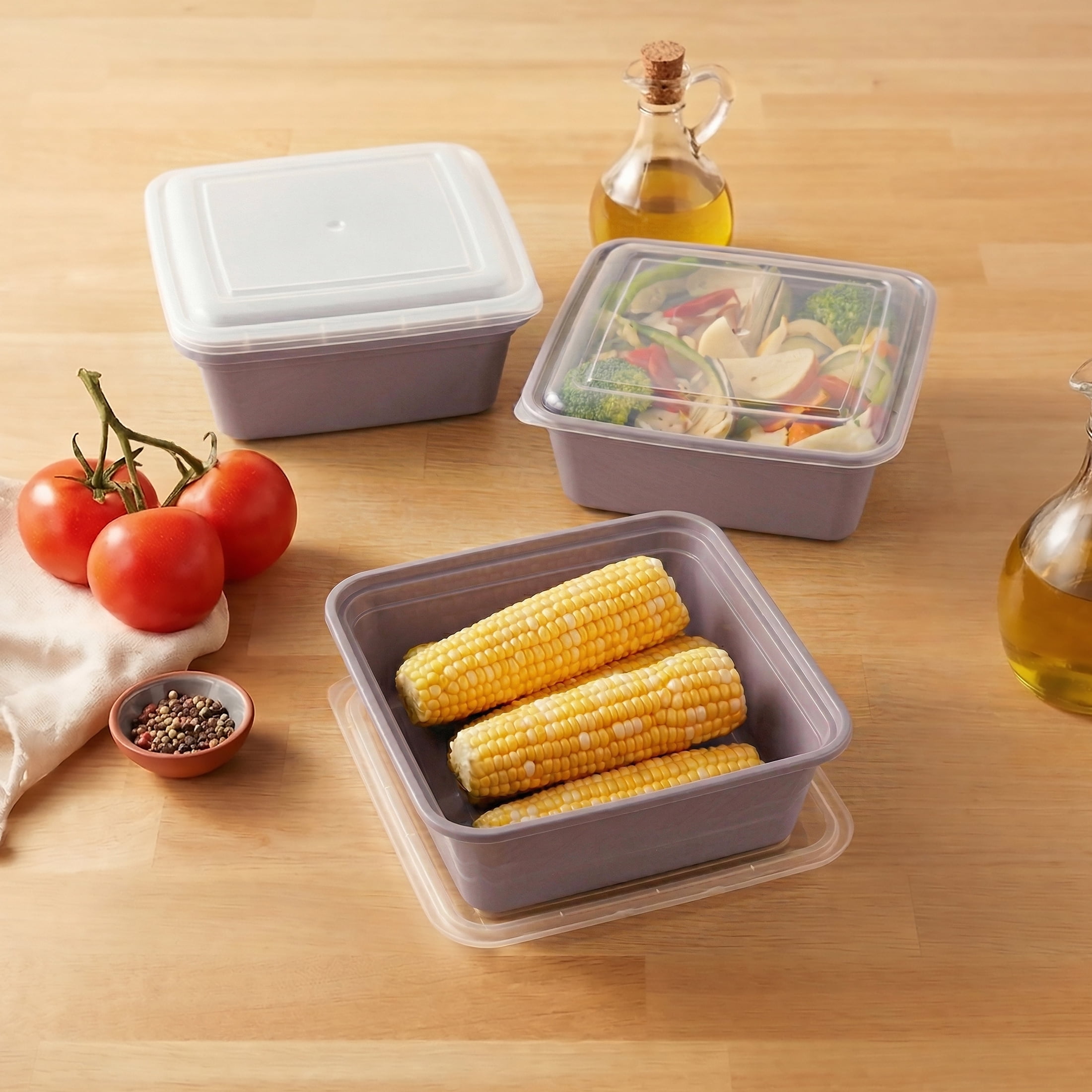 Mainstays 5-Pack Tall Square BPA-Free Plastic Meal Prep Food Storage Containers, 1.9L, Lilac Bloom