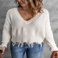 thumbnail image 3 of Mode des Femmes de Couleur Bloc Pull Manches Longues Creux Pompons en Détresse Pull, 3 of 5