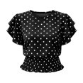 thumbnail image 6 of Women's 2026 New Crew Neck Polka Dot Print Layered Ruffle Hem Short Sleeve T Shirt, Elastic Waist Peplum Top, Casual Fashion Summer Daily Wear for Trendy Outfits Black L, 6 of 6