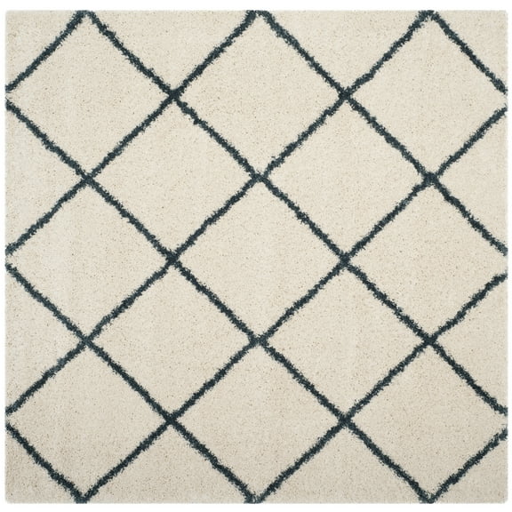 SAFAVIEH Hudson Amias Geometric Shag Area Rug, Ivory/Slate Blue, 7' x 7' Square