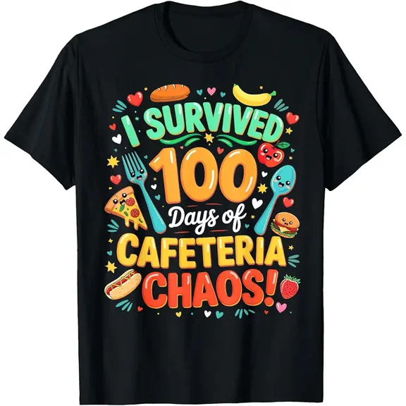 I Survived 100 Days of School Cafeteria Chaos Lunch Lady T-Shirt
