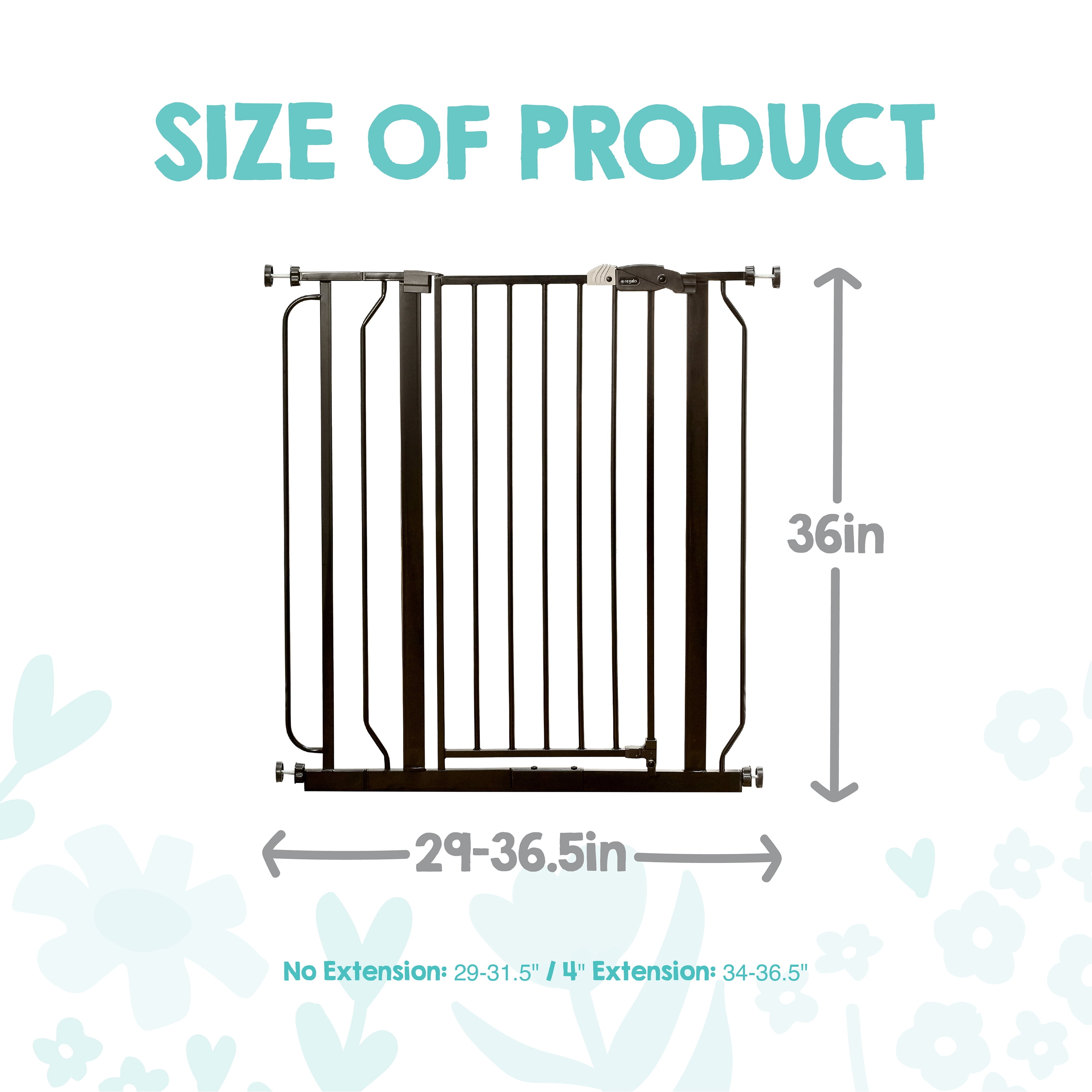 Regalo Easy Step Extra Tall Walk Thru Baby Safety Gate, Fits Openings 29-36.5 Inches, Black