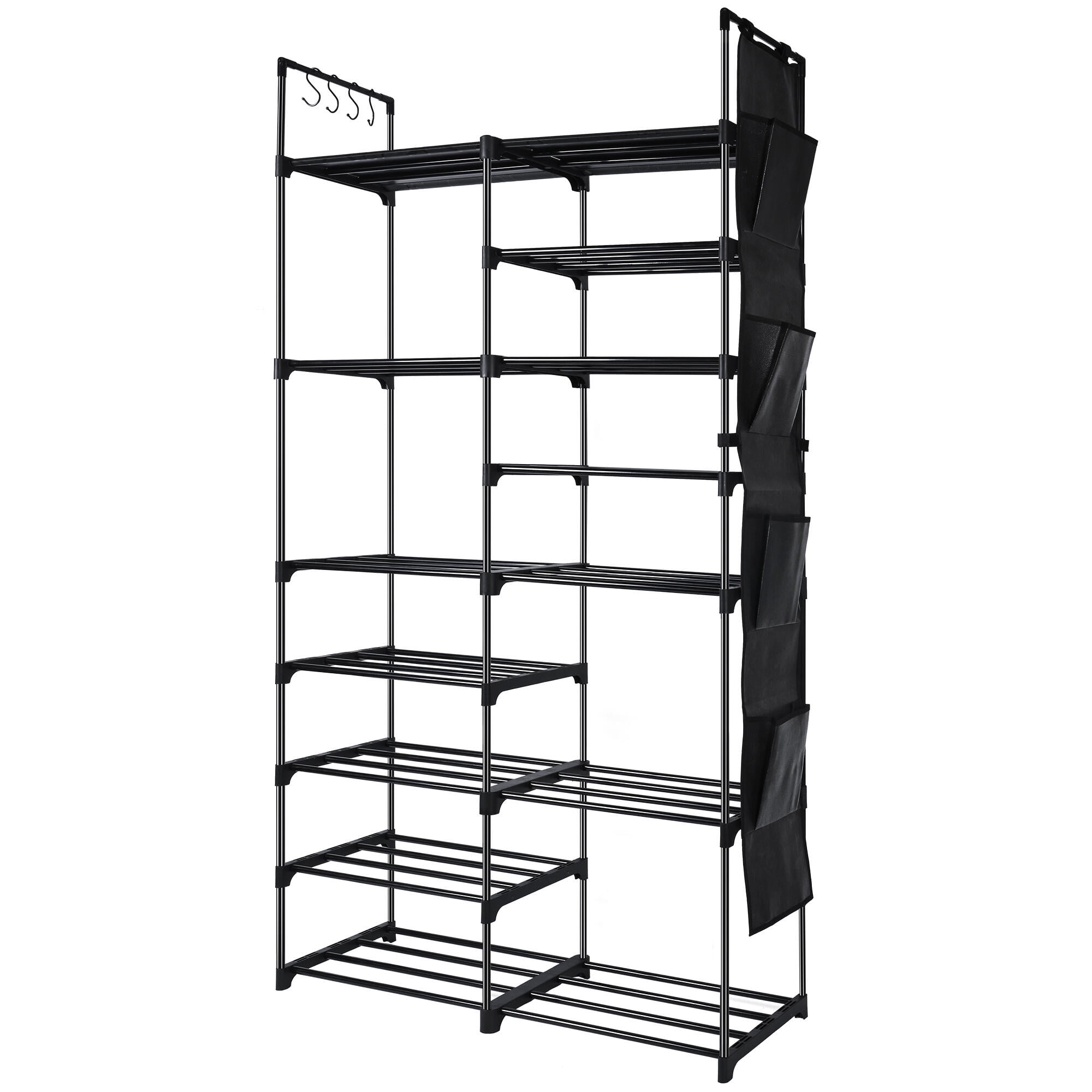 9 Tier Stackable Shoe Rack with 4 Side Pockets and Hooks, 30 Pairs ...