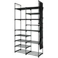 thumbnail image 1 of 9 Tier Stackable Shoe Rack with 4 Side Pockets and Hooks, 30 Pairs Durable Metal Pipes Shoe Shelf Tower Storage Organizer, Black, 1 of 8