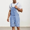 thumbnail image 5 of Denim Romper for Men Ripped Casual Stretch Bib Overall Jean Romper with Pocket Loose Fit Summer Comfortable Street Retro Men's Denim Shorts, 5 of 7
