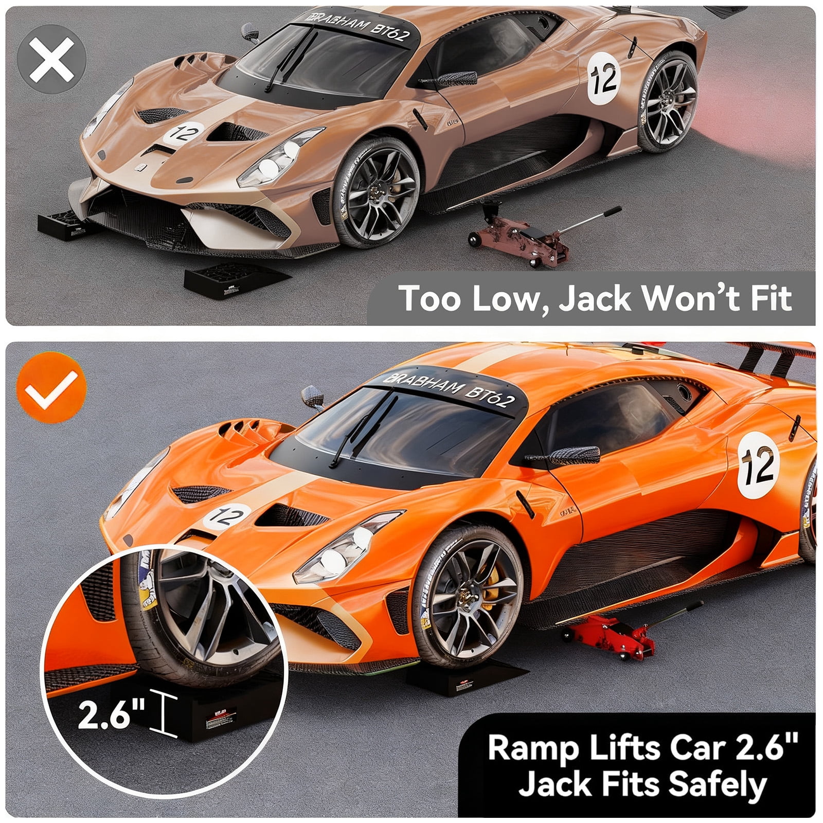 2 Pack Car Ramp, Car Ramp for Oil Change, Lift and Vehicle Maintenance, Heavy Duty Tire Ramps for Low Chassis Cars and Support Jack, 17''x9.25''x3.15''