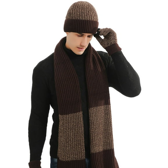 LIZENG Knitted Wool Hat Scarf Gloves Man and Women's Cold Warm Three Piece Set with Knit Warm Hat  Long Scarf Touch Screen Gloves Set Neck Scarves for Women Men