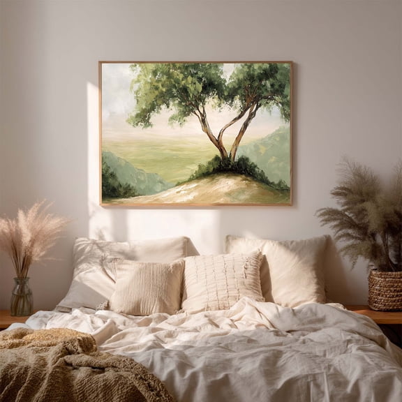 Abstract Landscape Heart Tree Canvas Painting Vintage Wall Art Pictures for Living Room Bedroom Decoration Canvas Pictures Poster Frameless