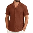 thumbnail image 2 of Iceglad Mens Casual Button Down Shirts Short Sleeve Striped Shirts Textured Summer Beach Shirt Brick Red L, 2 of 9