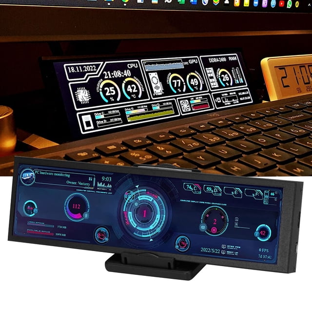 PC Sensor Panel Display, 1920x480 60Hz Energy Saving Computer Temp Monitor 8.8in IPS For Desktop