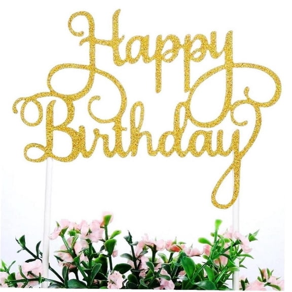 vlrwzc New Happy Birthday Party Cake Topper Decoration for Birthday Party Favors Gold