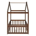 thumbnail image 4 of Twin Size Floor Bed, Pine Wood Montessori Bed with Roof & Full-length Guard Rails, Play House  Bed  Frame for Boys, Girls, Teen, No Box Spring Needed, Walnut, 4 of 8