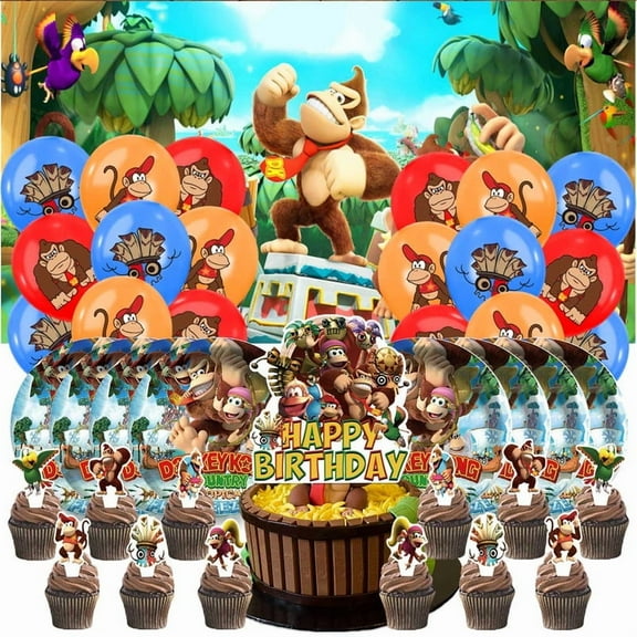 Donkey Kong Country Plates Balloons Party Supplies Plates Cake Toppers Decorations Banner Tableware Birthday Decor