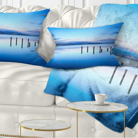 Designart Jetty Remains in Blue Sea - Seascape Throw Pillow - 12x20