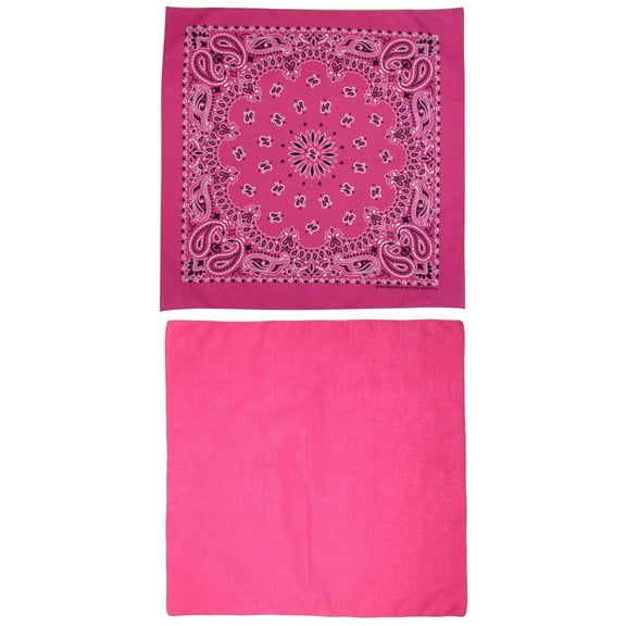 Traditional Paisley and Solid Color Double Sided Pink Bandanas USA Made (Pack of 2)