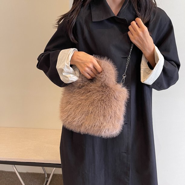 Bolso Mujer Cadena Bandolera Casual Fluffy Tote Suave Diario Citas ( ) Café