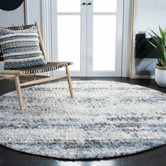 SAFAVIEH Berber Kyler Abstract Shag Area Rug, Ivory/Gray, 8' x 8' Round