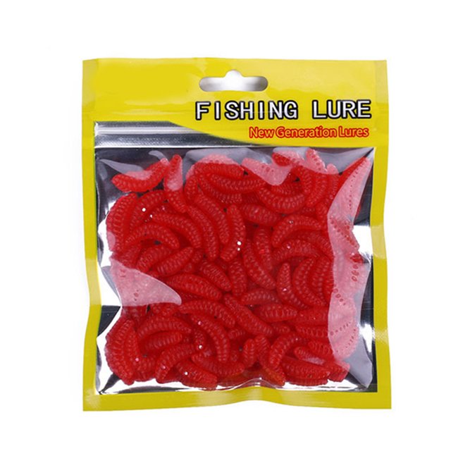 Maoww 50pcs/bag 2cm Soft Bread Bug Bionic Grubs Trout Lures Plastic Hand Pole Bait Artificial Fishing Lures