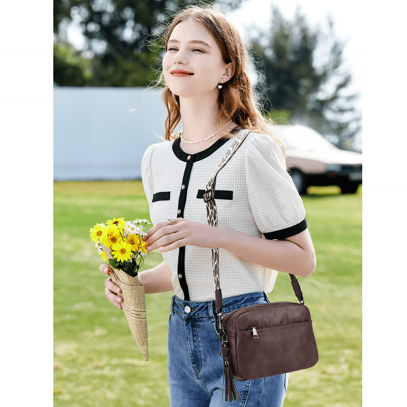 KL928 Leather Crossbody Bag for Women Ladies Wide Strap Shoulder Bag Small Purses and Handbags(Berry Purple)