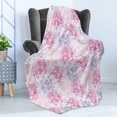 thumbnail image 4 of Flowers Soft Flannel Fleece Throw Blanket, Romantic Floral Design Chrysanthemum Blossoms Leaves Abstract Print Artwork, Cozy Plush for Indoor and Outdoor Use, 50" x 70", Pink and White, by Ambesonne, 4 of 5