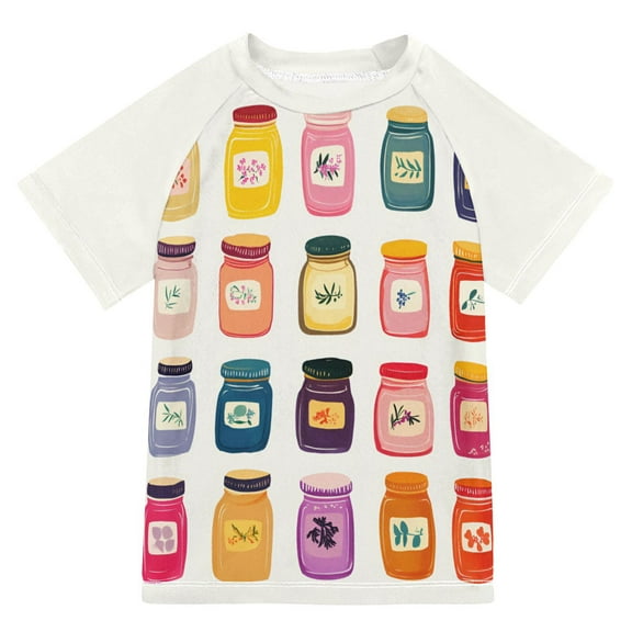 FORMRS Boys Rash Guard with Short Sleeves UPF 50  Swim Shirts Sizes 3-12T, Orange Jar