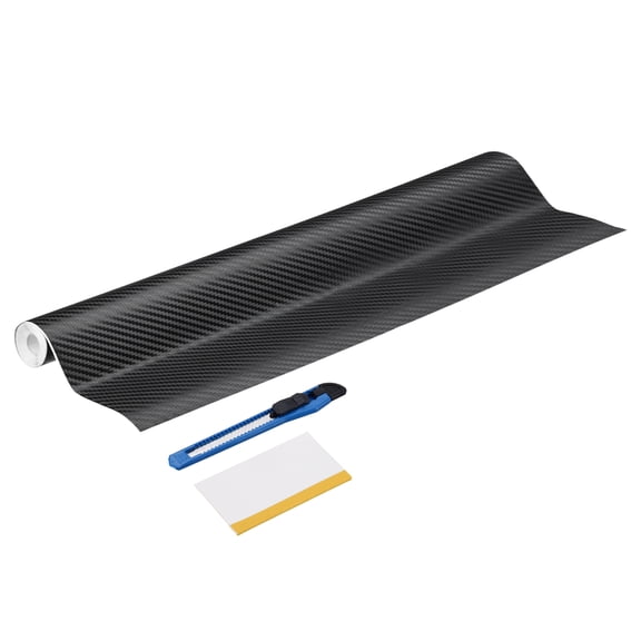 1 Set 3D Carbon Fiber Vinyl Wrap 11.81" x 5ft Self-Adhesive Car Sticker Waterproof Wrap Roll for DIY Decor Automotive Exterior Interior Protection with Scraper Tool, Black