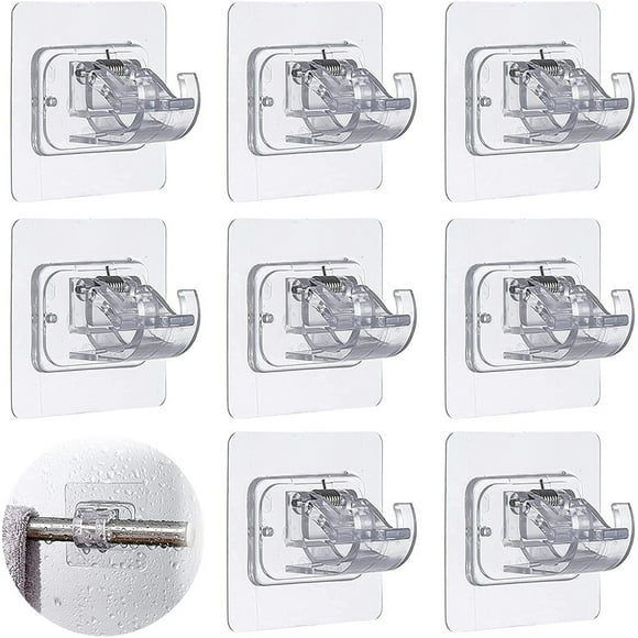 Curtain Rod Bracket No Drilling, Adhesive Curtain Rod Holder Hooks, No Drill Curtain Rod Brackets Hanger Clamp for Home