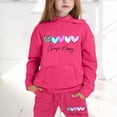 thumbnail image 2 of Girls' Clothing Sets Valentine's Day Heart Printed Long Sleeve Casual Trendy Hoodie Sweatshirts and Long Pants Set Outfit,Hot Pink,3-4 Years, 2 of 6